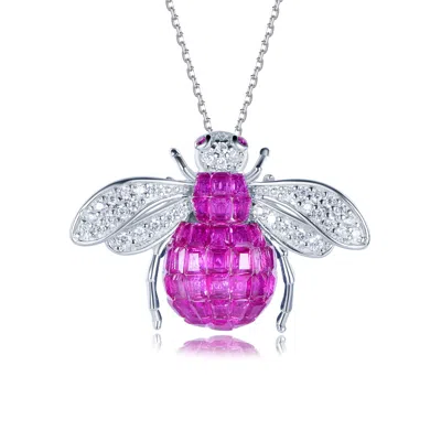 Suzy Levian Yellow Sterling Silver Invisible Set Orange White Cubic Zirconia Bumble Bee Pendant In Metallic