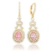 Suzy Levian Yellow Sterling Silver Pink Cubic Zirconia Drop Earrings In Gold