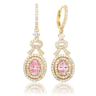 Suzy Levian Yellow Sterling Silver Pink Cubic Zirconia Drop Earrings In Gold