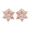 Suzy Levian Yellow Sterling Silver Pink Cubic Zirconia Flower Earrings In Purple