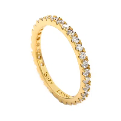 Suzy Levian Yellow Sterling Silver Thin White Cubic Zirconia Eternity Band