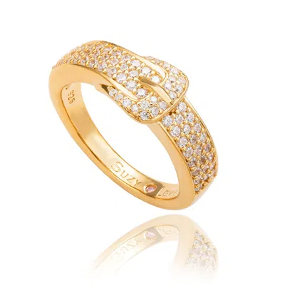 Suzy Levian Yellow Sterling Silver White Cubic Zirconia Buckle Ring In Gold