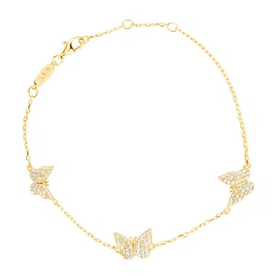 Suzy Levian Yellow Sterling Silver White Cubic Zirconia Butterfly Bracelet In Gold
