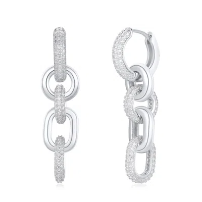 Suzy Levian Yellow Sterling Silver White Cubic Zirconia Chain Link Drop Earrings In Metallic