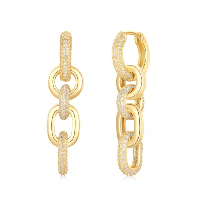 Suzy Levian Yellow Sterling Silver White Cubic Zirconia Chain Link Drop Earrings In Gold