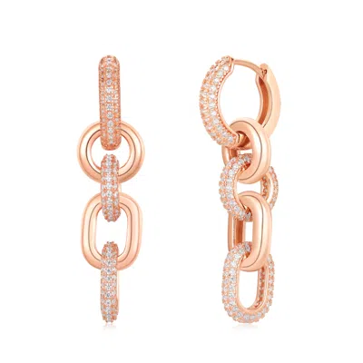 Suzy Levian Yellow Sterling Silver White Cubic Zirconia Chain Link Drop Earrings In Gold