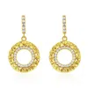 Suzy Levian Yellow Sterling Silver White Cubic Zirconia Circle Pointed Sunburst Drop Earrings In Yellow