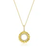 Suzy Levian Yellow Sterling Silver White Cubic Zirconia Circle Pointed Sunburst Pendant In Gold