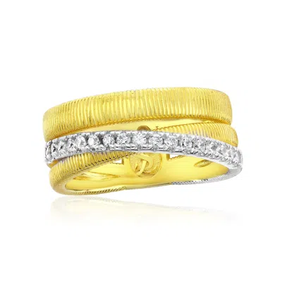 Suzy Levian Yellow Sterling Silver White Cubic Zirconia Coil Overlapping Ring In Gold