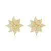 Suzy Levian Yellow Sterling Silver White Cubic Zirconia Large Pave Flower Earrings In Gold
