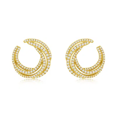 Suzy Levian Yellow Sterling Silver White Cubic Zirconia Open Circle Pave Earrings In Gold