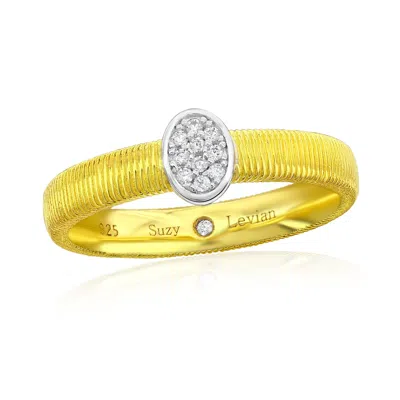 Suzy Levian Yellow Sterling Silver White Cubic Zirconia Oval Coil Ring In Gold