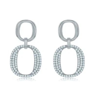 Suzy Levian Yellow Sterling Silver White Cubic Zirconia Oval Shape Drop Earrings In Metallic