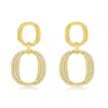 Suzy Levian Yellow Sterling Silver White Cubic Zirconia Oval Shape Drop Earrings In Gold