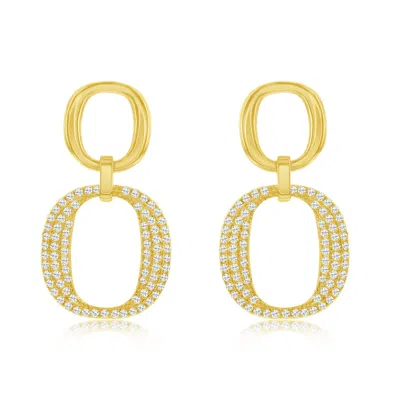 Suzy Levian Yellow Sterling Silver White Cubic Zirconia Oval Shape Drop Earrings In Gold
