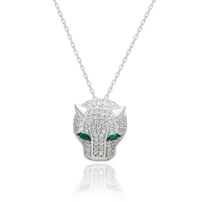 Suzy Levian Yellow Sterling Silver White Cubic Zirconia Panther Pendant Necklace In Metallic
