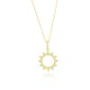 Suzy Levian Yellow Sterling Silver White Cubic Zirconia Pave Circle Sunburst Pendant In Gold