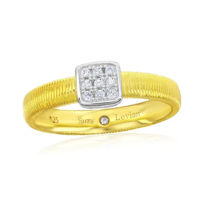 Suzy Levian Yellow Sterling Silver White Cubic Zirconia Square Coil Ring In Gold