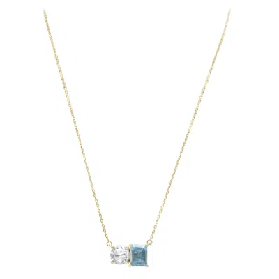 Pre-owned Suzy Levian Yellow Sterling Silver White Topaz & Blue Topaz Two Stone Necklace
