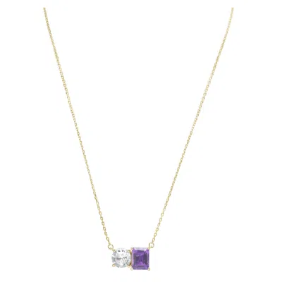 Pre-owned Suzy Levian Yellow Sterling Silver White Topaz & Purple Amethyst Two Stone Neckl