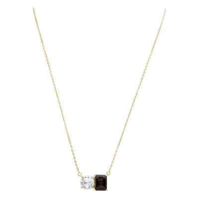 Pre-owned Suzy Levian Yellow Sterling Silver White Topaz & Smoky Quartz Two Stone Necklace