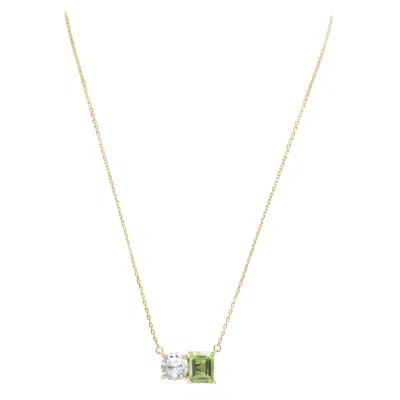 Pre-owned Suzy Levian Yellow Sterling Silver White Topaz Green Amethyst Two Stone Necklace