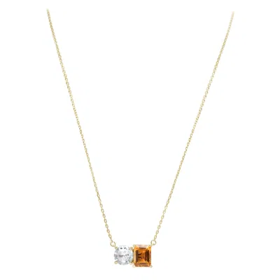 Pre-owned Suzy Levian Yellow Sterling Silver White Topaz Orange Citrine Two Stone Necklace