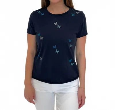 Suzy T Butterflies T-shirt In Navy In Blue