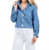 Suzy T Button Down Stars & Pearls Shirt In Denim In Blue