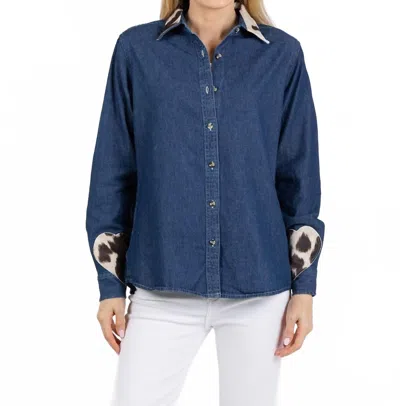 Suzy T Cowhide Heart Shirt In Denim In Blue