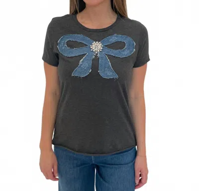 Suzy T Leti Charm Tee With Denim Bow In Grey/denim In Gray