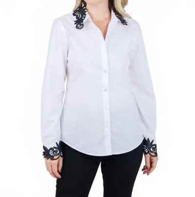 Suzy T Ruby Button Down Lace Collar Blouse In White
