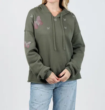 Suzy T Samy Butterflies Hoodie - Plus In Olive In Green