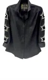 Suzy T Star Cut Out Button Down Long Sleeve In Black In Black
