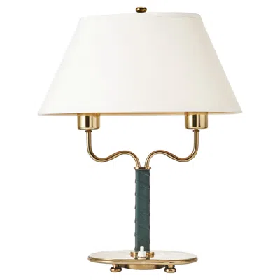 Pre-owned Svenskt Tenn Table Lamp 2388 By Josef Frank, Brass Frame With Green Leather, Sweden