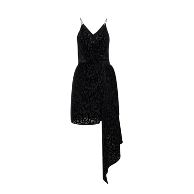 Sveta Milano Women's Black Miami Silk Velvet Ruffle Dress In Leopard Motif