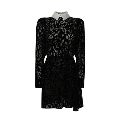 Sveta Milano Women's Black Stanford Leopard-pattern Velvet Dress