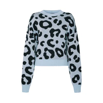 Sveta Milano Women's Denver Light Blue/black Leopard-jacquard Jumper In Black/blue