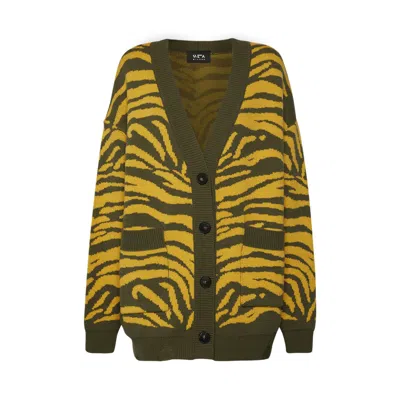 Sveta Milano Women's Georgia Green Merino Wool Cardigan In Animal Print