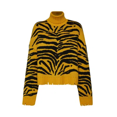 Sveta Milano Women's Henriette Jacquard Distressed Turtleneck In Black/yellow