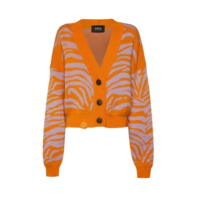 Sveta Milano Women's Janis Cropped Orange/lilac Tiger Cardigan