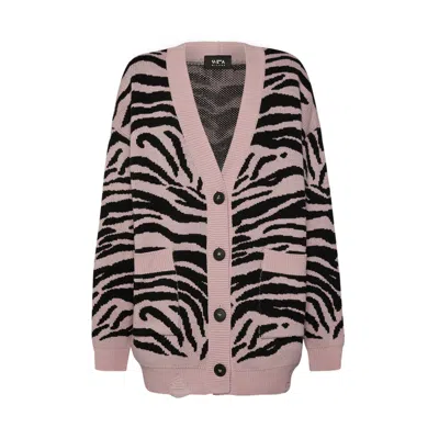 Sveta Milano Women's Pink / Purple Georgia Pink Merino Wool Cardigan In Animal Print