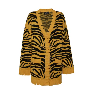 Sveta Milano Women's Tiger Jacquard Long Cardigan In Black/yellow