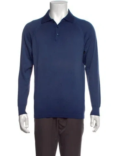 Pre-owned Svevo Collar Long Sleeve Polo Shirt In Blue