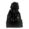 Sw Trading Women's Sequin Pom Beanie In Sparkling Black In Multi