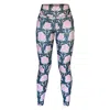 Swaay Women's Black / Pink / Purple High Rise Active Leggings Midnight Rose Print In Black/pink/purple
