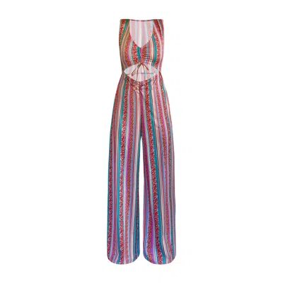 Swaay Women's Rockstar Jumpsuit Wide Leg Multicolor Striped Vintage Miami Print