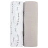 Swaddle Blanket Cotton Muslin  2 Pack In Grey Leaves/solid Pebble Grey