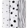 Swaddle Blanket Cotton Muslin  3 Pack In Black & White Abstract