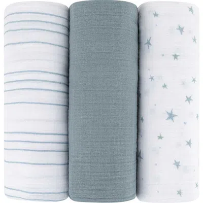 Swaddle Blanket Cotton Muslin  3 Pack In Blue Star